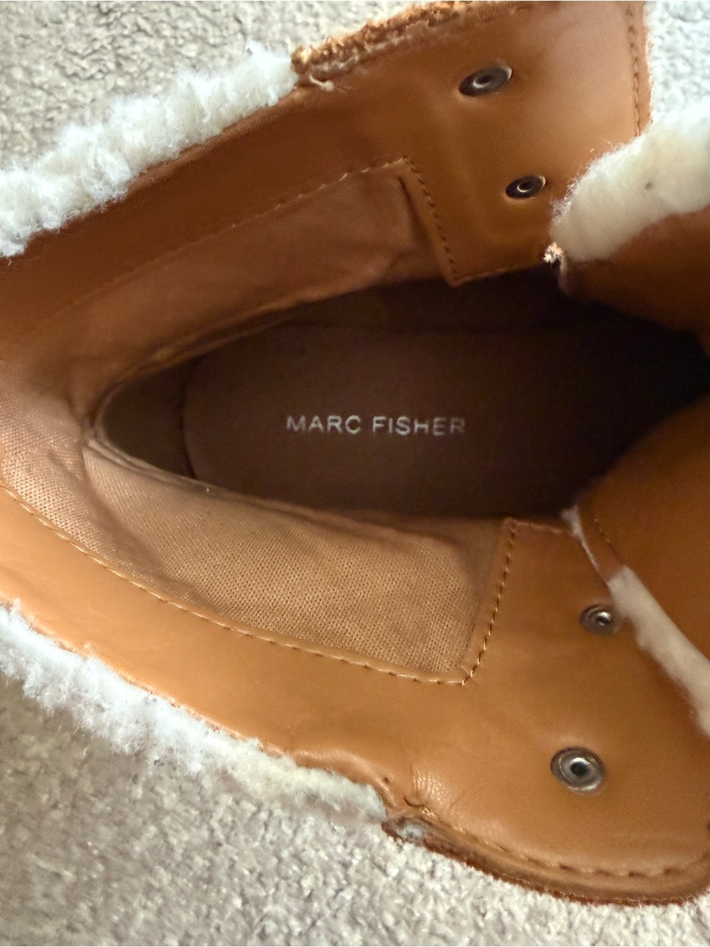 Marc Fisher Women’s Tan Suede Lace-Up Ankle Boots with Shearling Trim- 7.5 - Picture 2 of 10